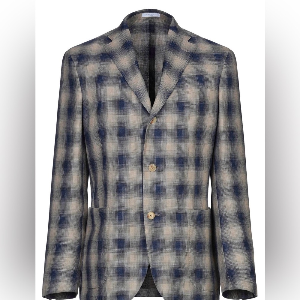 Boglioli Blue and White Sport Coat with Classic Plaid Pattern